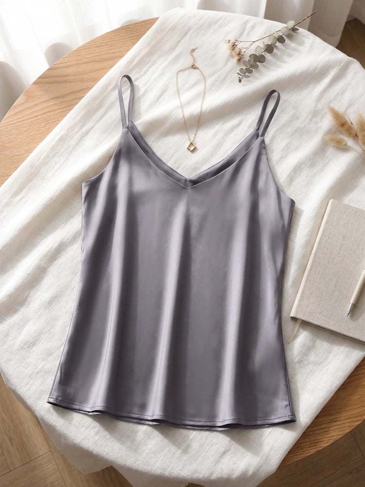 AOSSVIAO 2026 Summer Spaghetti Strap Women Tank Top Halter V Neck Basic White Cami Sleeveless Satin Silk Tops Women'S  Camisole