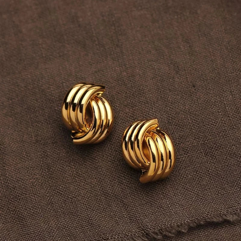 Fashion Glossy Three-Layer Textured Intersecting Knot Earrings For Women'S Gold Color Stainless Steel Earring Vintage Jewelry