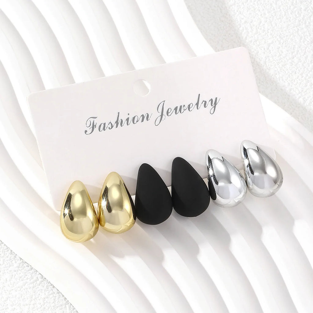 Minimalist Thick Water Drop Earrings Fashion Smooth Matte Surface CCB Stud Earrings Women's Daily Versatile Date Party Jewelry