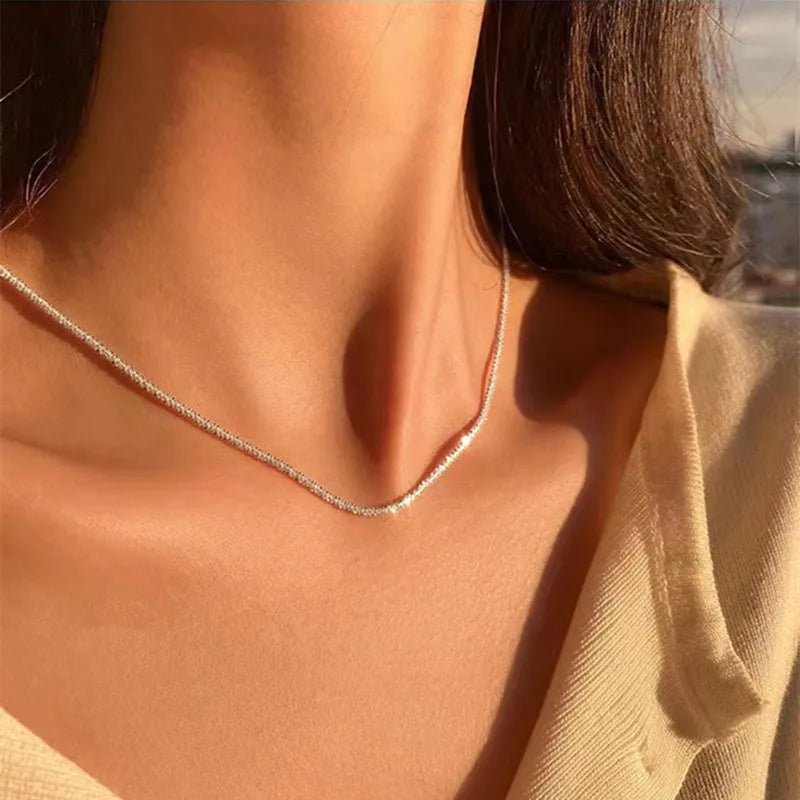 Sparkling Necklace Trendy Chain Choker for Women Fashion Brilliant Crystal Silver Plated Necklaces Accessories Jewelry Gift 2024
