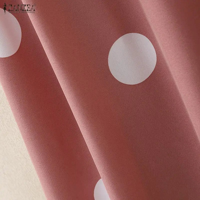ZANZEA Women Polka Dots Midi Dress Casual Turn-Down Collar Cap Sleeve Half-Button Elastic Waist A-Line Dresses Commute Robes