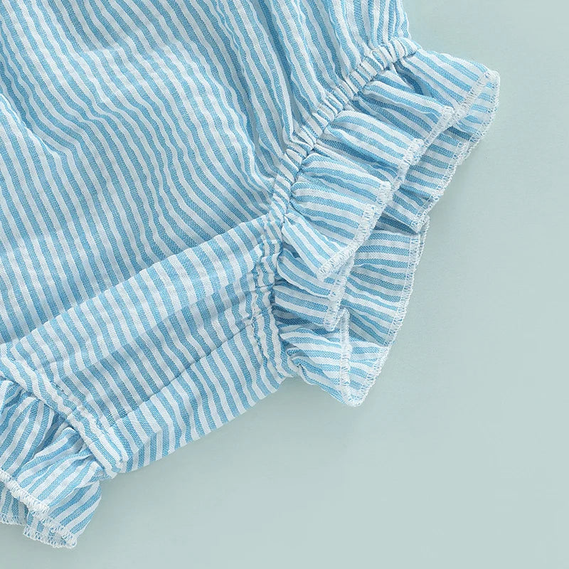 2022-03-25 Lioraitiin 0-18M Newborn Baby Girl 2Pcs Sweet Clothing Set Striped Print Big Bow Embellished Vest Dress Top Shorts