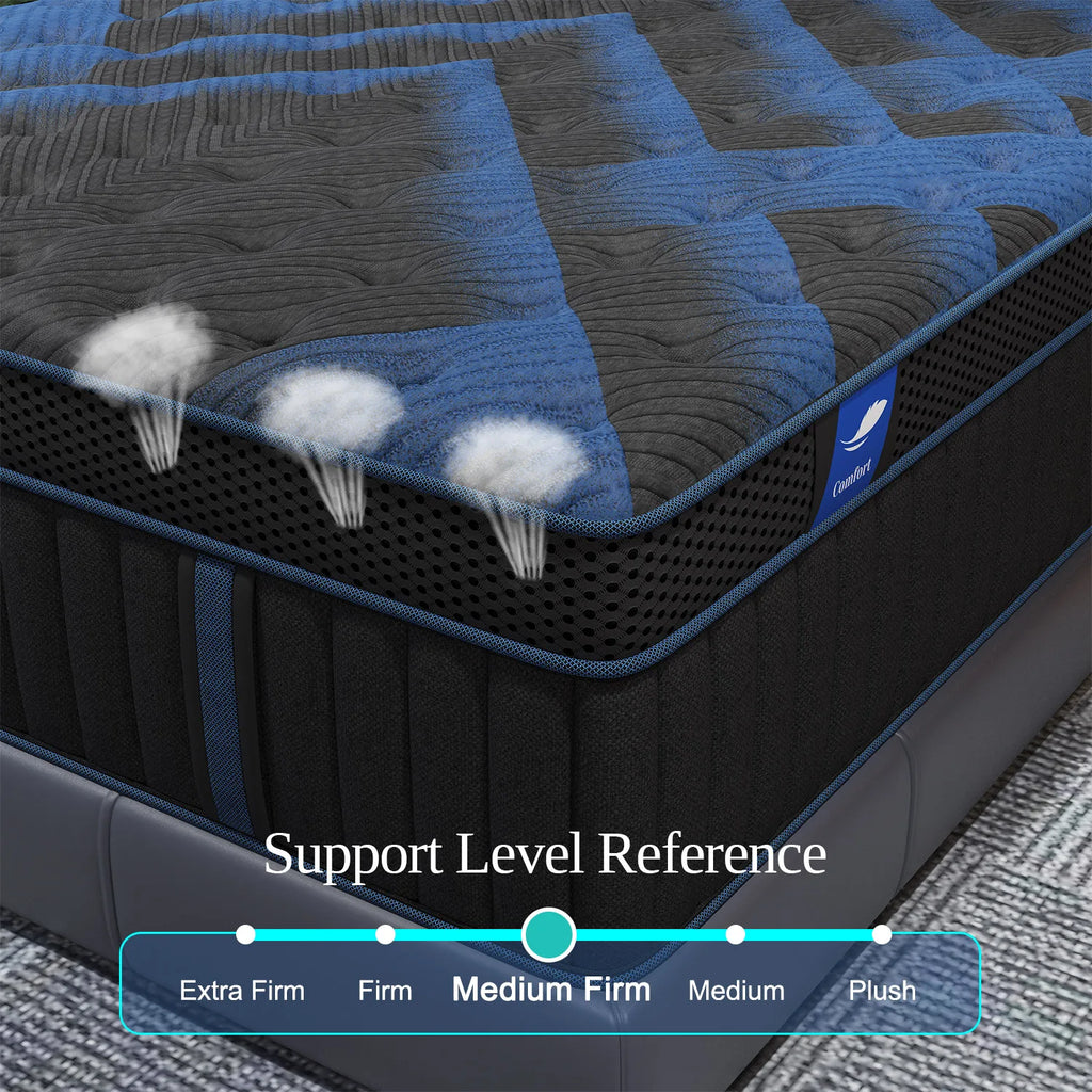 12"Gel Memory Foam Hybrid Pocket Spring Mattress Twin Full Queen King Bed Mattress In A Box, Medium Firm Motion Isolation