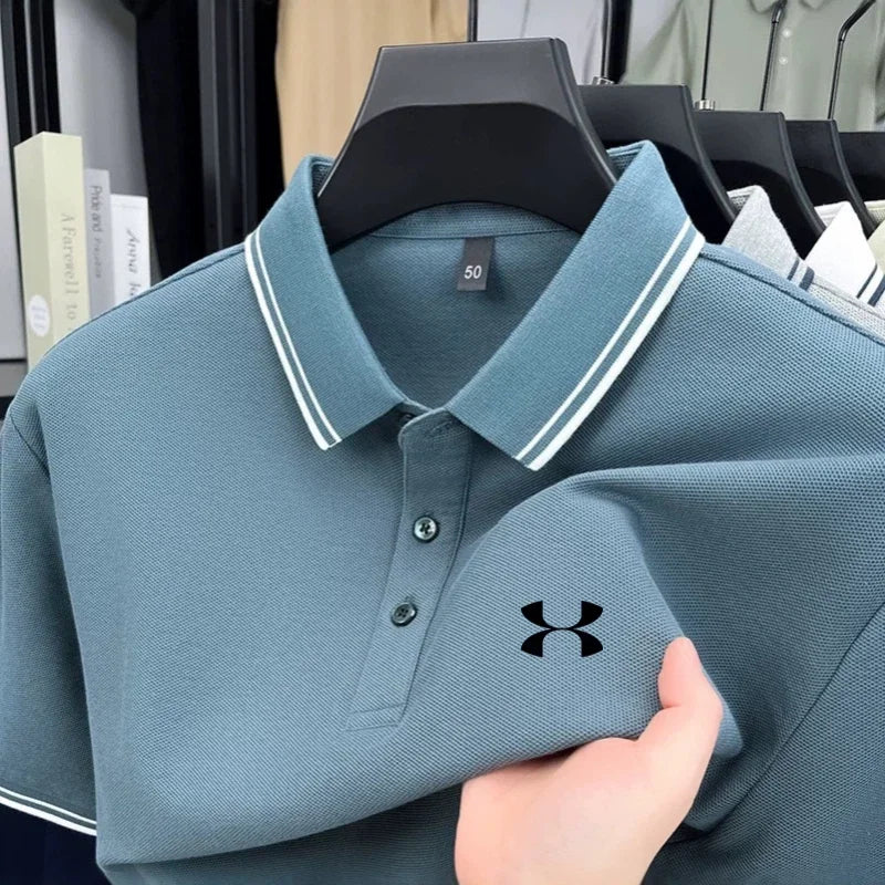 Men's Casual Short Sleeve Polo Shirt - 100% Cotton Striped Top
