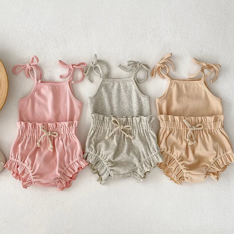 2026 New Summer 0-24M Toddler Baby Girl Clothes Suit Infant Baby Girls Clothing Set Sleeveless Solid Color Vest+Pp Shorts
