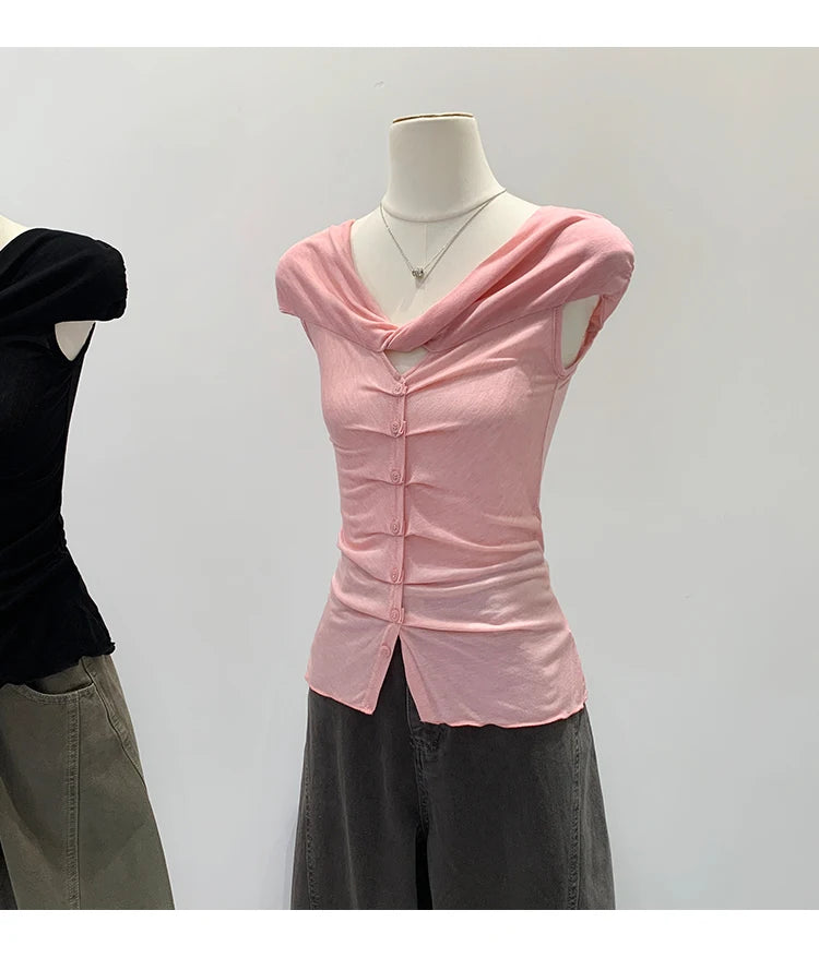 Lace V-Neck Sleeveless T-Shirt Women's Korean Style Spring New High-End Feeling Top Comfortable Breathable Pure Color Spring