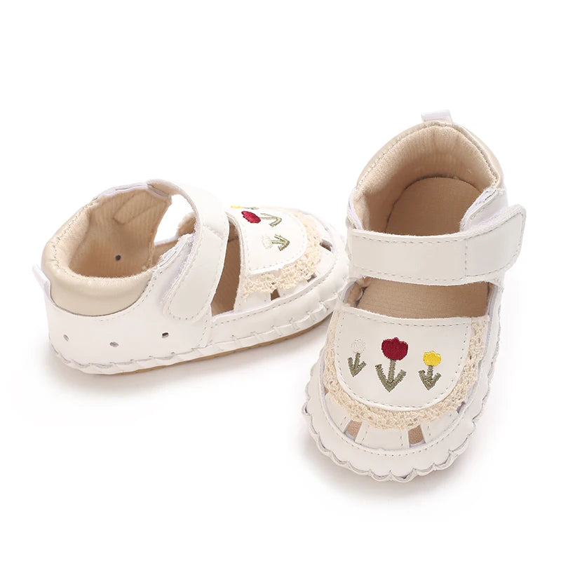 New big bow floral 0-18 months baby princess shoes sandals breathable PU upper walking shoes