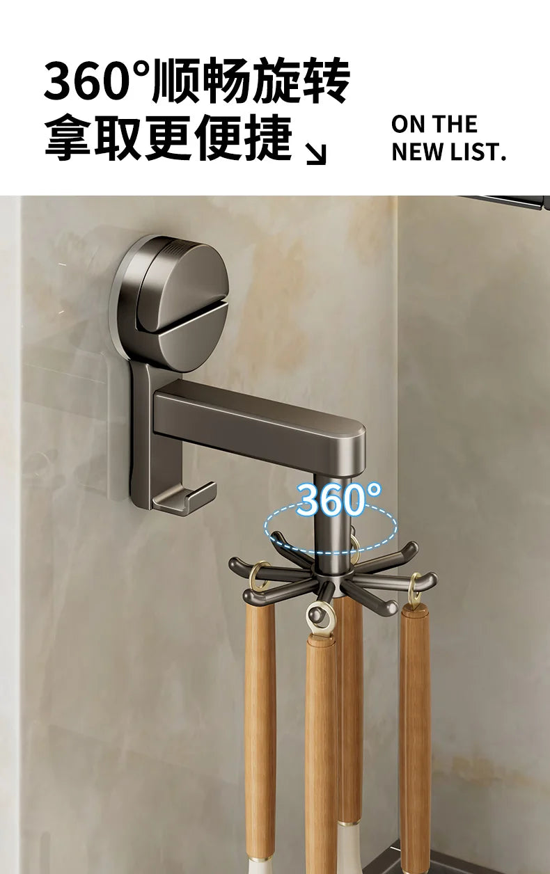 YUTOKO 360 Rotating Suction Cup Hooks Wall Mounted for Kitchen Utensil Organizer Spatula Spoon Holder No Drill Anti Drop Rack