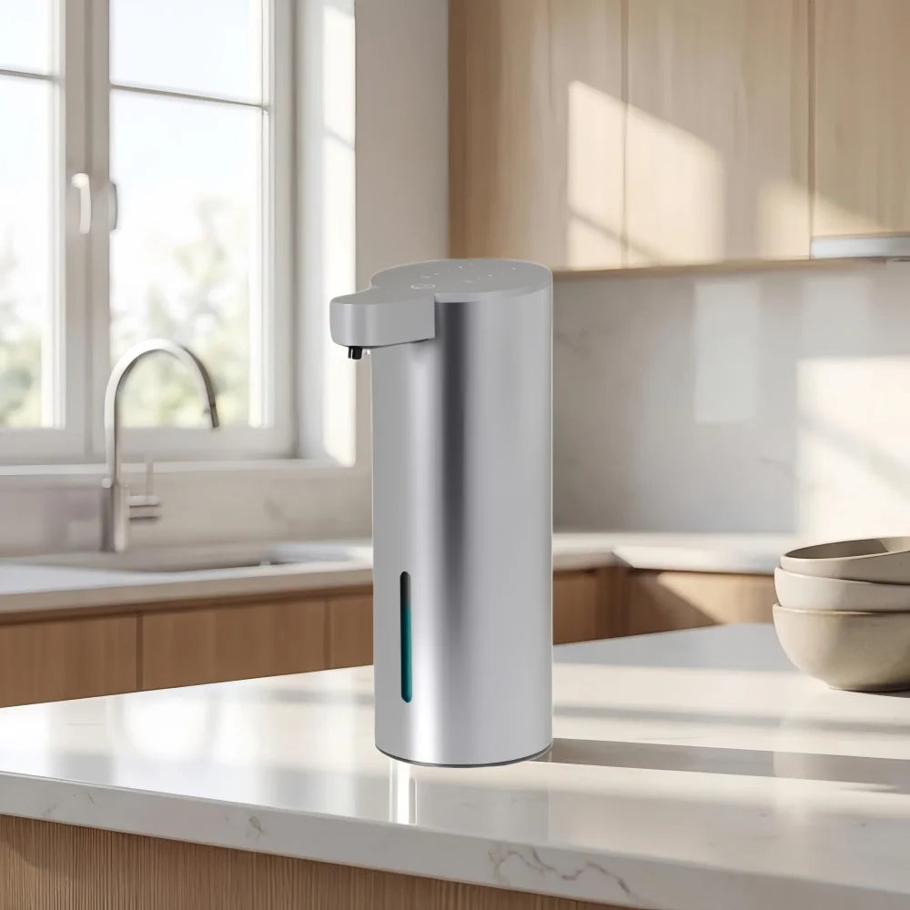 Dispensador de jabón de espuma con sensor de acero inoxidable, automático, sin contacto, infrarrojo, de pared o de escritorio para baño en casa