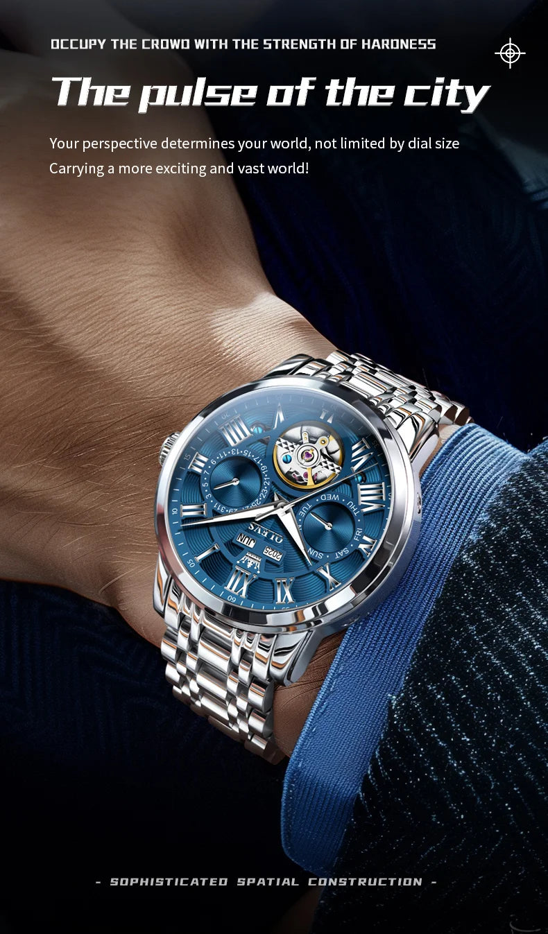 OLEVS 6668 Original Men's Watch Multifunctional Skeleton Waterproof Stainless steel Strap Business Automatic Mechanical Watches