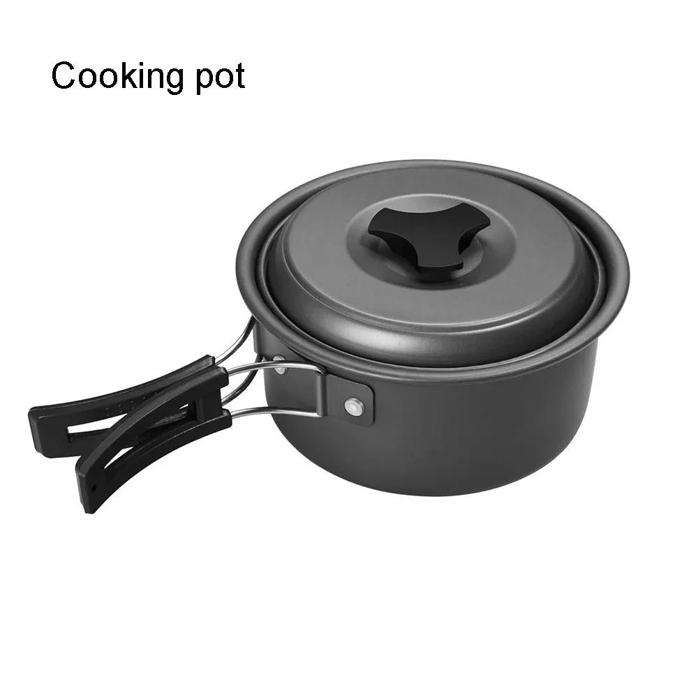Juego de utensilios de cocina para acampada al aire libre, olla antiadherente de aluminio, vajilla portátil para exteriores, olla para cocinar, cuenco, senderismo, barbacoa, picnic