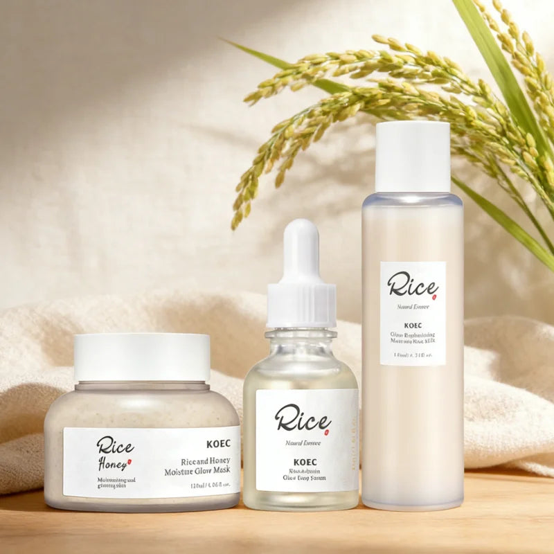3pcs Rice Honey Facial Skincare Set Rice Extract Moisturizing Essence Facial Soothing Toner Honey Revitalizing Overnight Mask