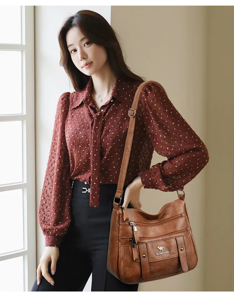 Trendy Women's Soft Leather Shoulder Bag Large Capacity Diagonal Crossbody Bag Street Style Matron Bag Fashionable All-Match