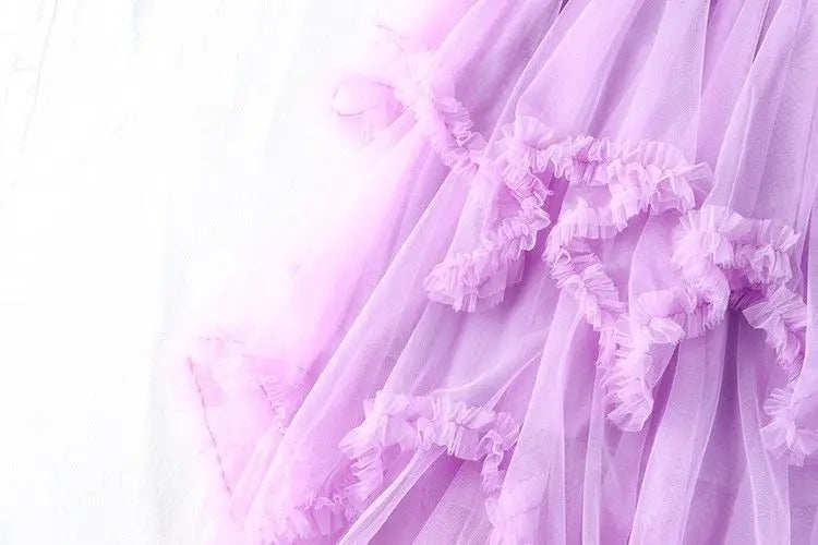 Summer Fashion Irregular Cake Tulle Skirt Women Sweet Midi Long High Waist A-line Skirt Female Mesh Party Evening Skirt