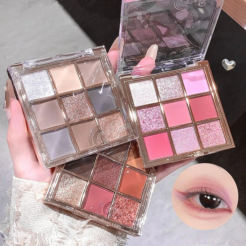 Luminous Illusion 9 Color Eyeshadow Palette,Multi-purpose Matte & Glitter Eyeshadow,High Pigment Long Lasting Eye Shadow Makeup