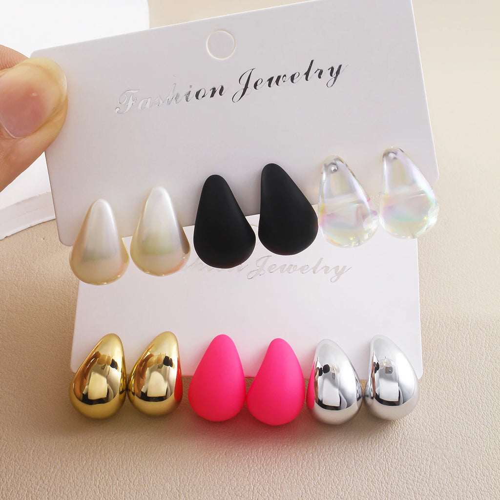 Classic Fashion Waterdrop Stud Earrings Punk Smooth Teardrop Earrings Set Charming Women's Daily Versatile Dating Party Jewelry