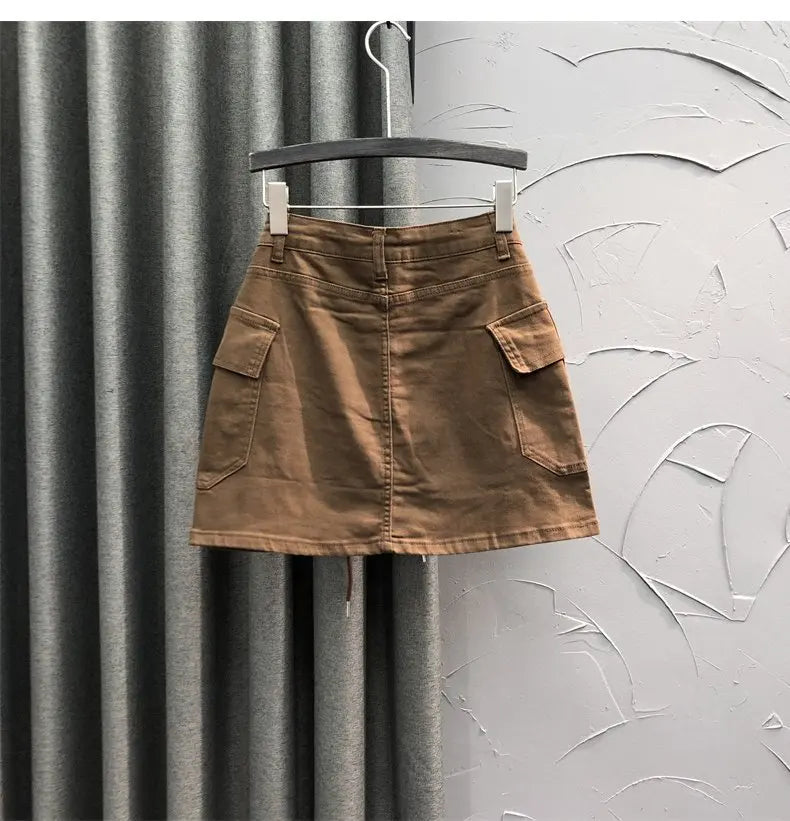 High Waist Slim Fit Denim Mini Skirt Women's Fashion Retro Style Short Skirts Summer Trendy Streetwear Polyester Fabric
