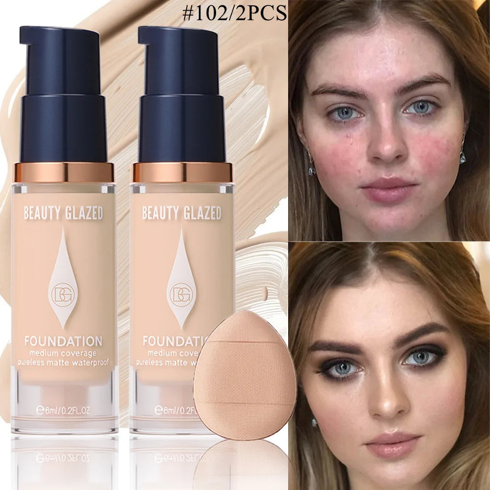 Matte Foundation Set With 2 Foundations Full Coverage 5 Shades For All Skin Types Long Lasting Waterproof Mini Size
