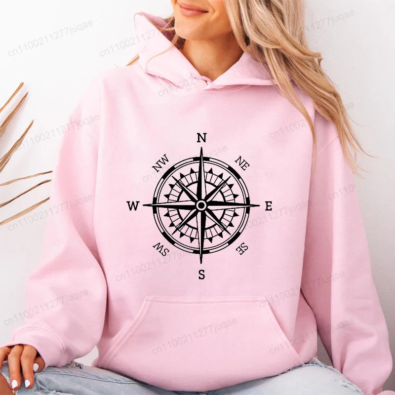 Compass Hoodies for Women Funny Adventure Sweatshirts Camping Sportwear Clothing Long Sleeve Lady Hiking Fashion Hoodies Clothes
