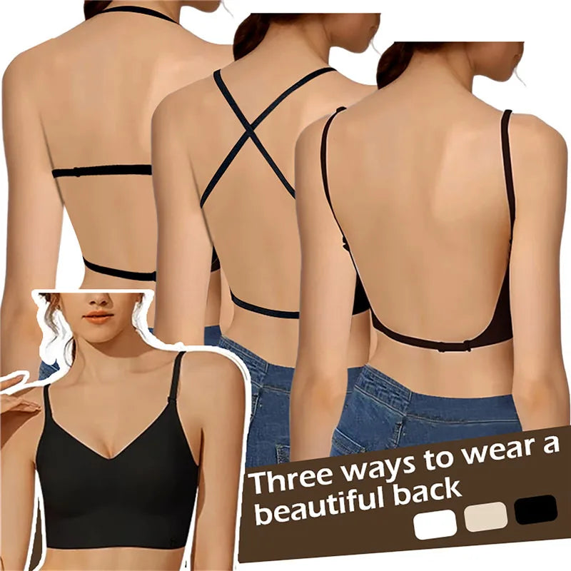 Women'S Invisible Bra Deep U Plunge Bras Backless Top For Dresses Sexy Lingerie With Transparent Strap Push Up Strapless Underwea