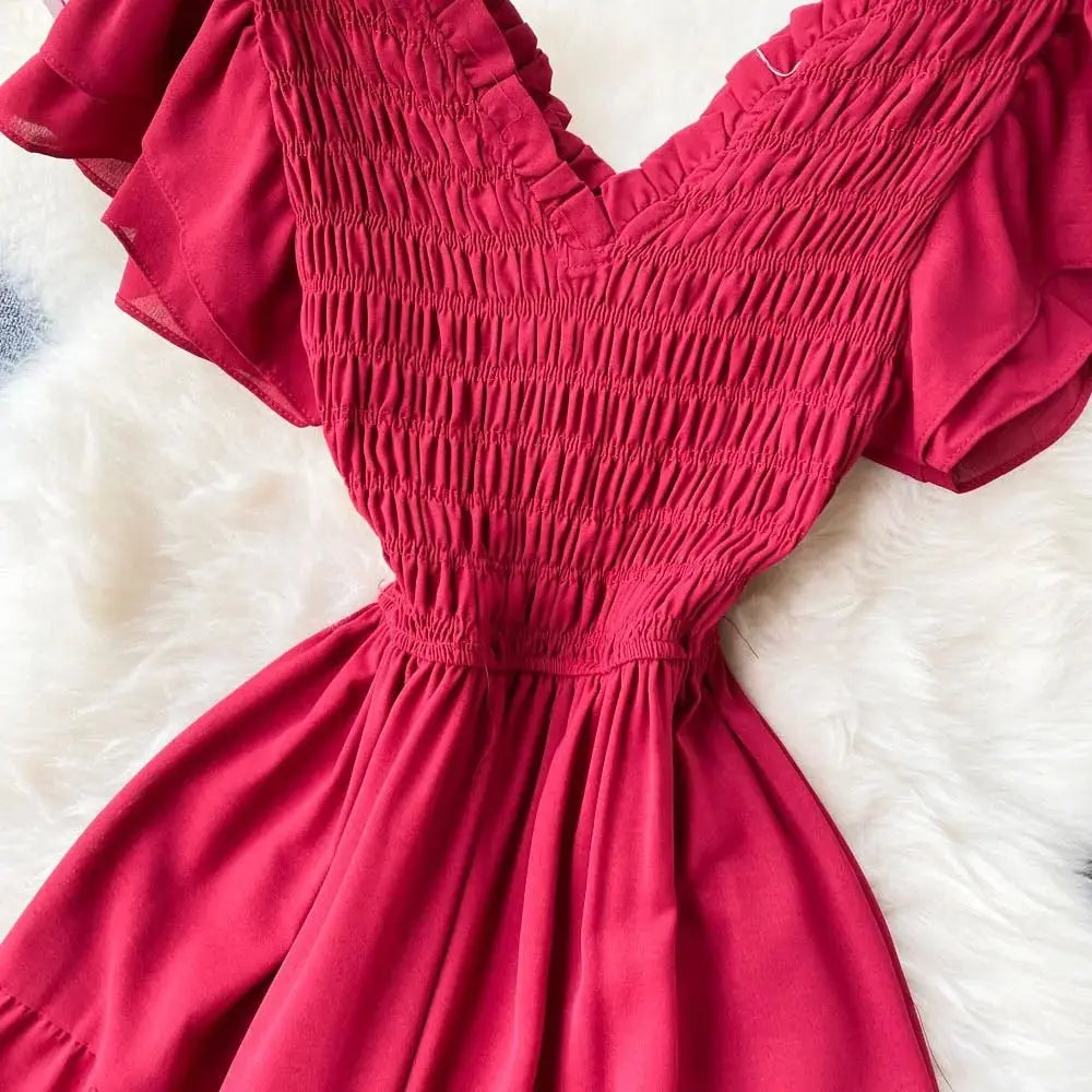 YuooMuoo Luxury French Red Black Maxi Party Dress Elegant V Neck Other Material 100% Autumn 2024 Ladies Dress