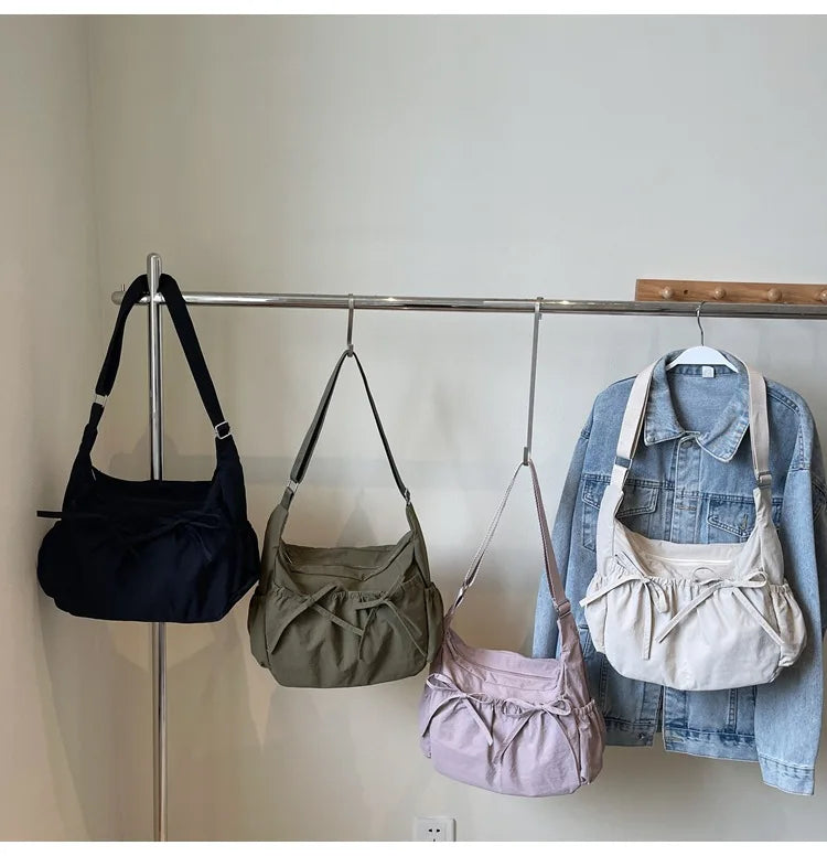 Ruched Fabric Hobo Bags Lightweight Nylon Shoulder Crossbody Bag, Stylish & Adjustable, Perfect for Casual Outfits, Daily Errand