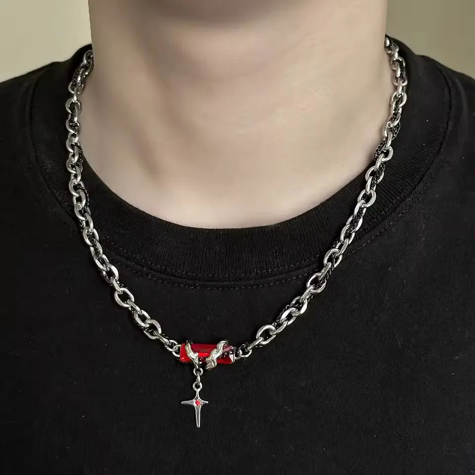 Gothic Red Cross Star Heart Pendent Necklace For Women'S Men Hip Hop Street Vintage Y2K Grunge Punk Y2K Aesthetic Jewelry Gifts