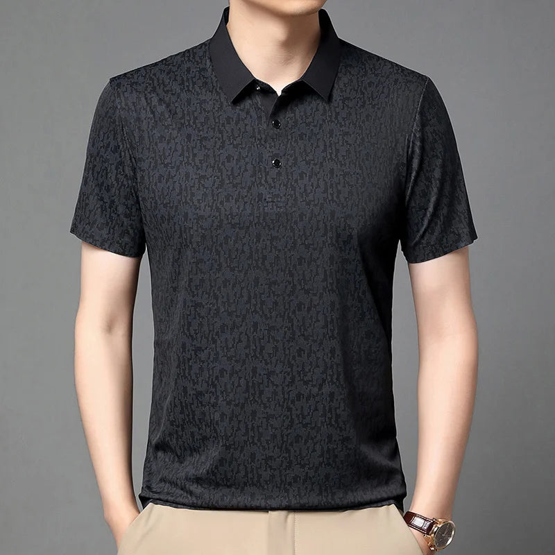 Mens Short Sleeve Geometric Pattern Polo Shirts Casual Summer Tops Lightweight Breathable Shirts for Men