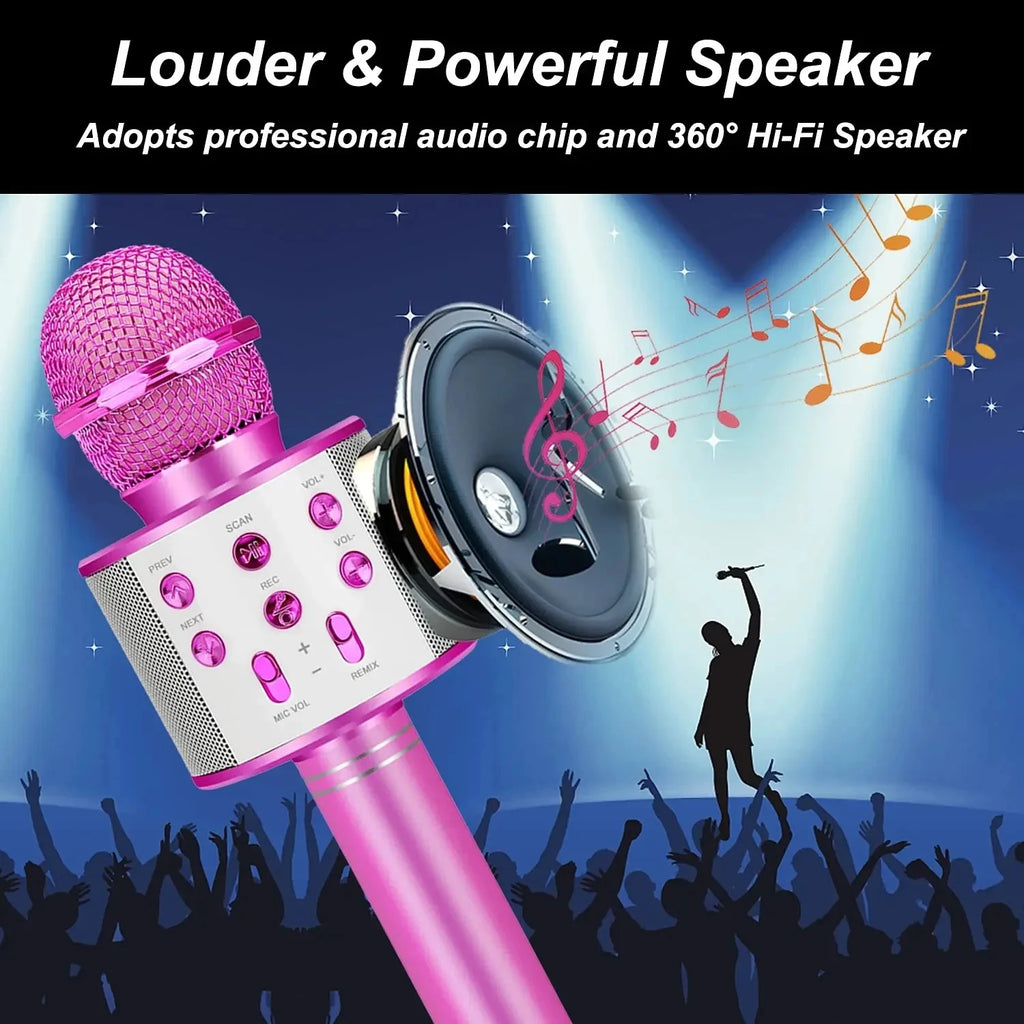 Kids Microphone for Singing, Wireless Bluetooth Karaoke Microphone for Adults, Toys for Girls Boys Gift for Birthday Party