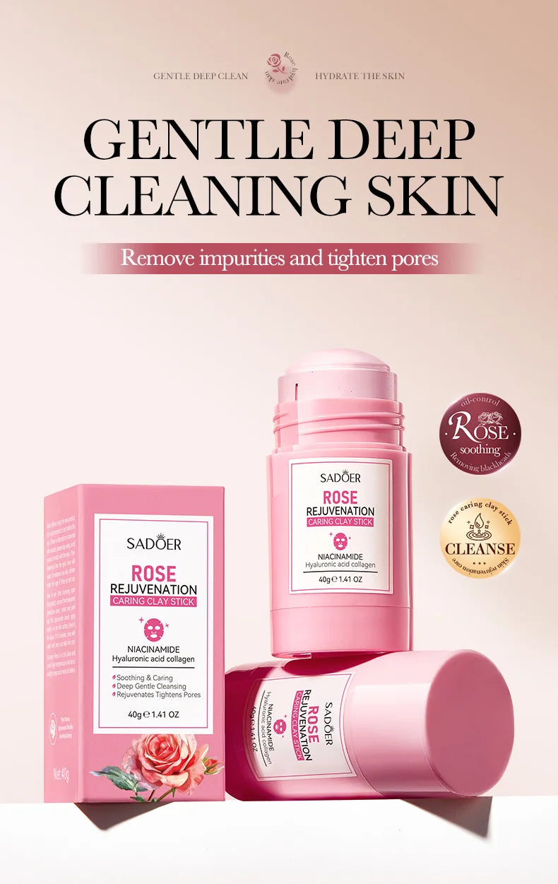 SADOER Green Tea Rose Mud Face Mask Stick Clay Facial Masks Moisturizing Remove Blackhead Anti-aging Facial Cleansing Mud Masks