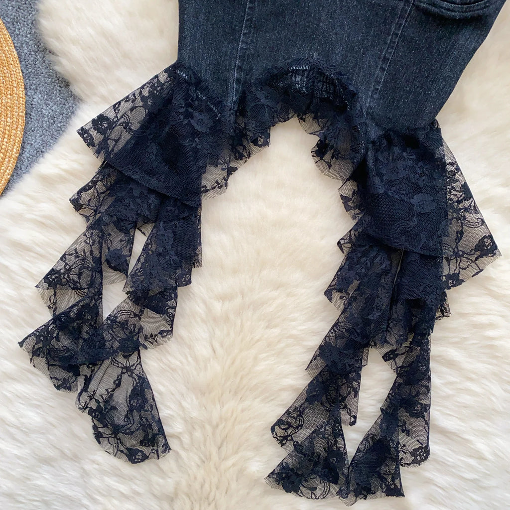 Sexy Spliced lace Chic Crop Top Korean Tanks Top Women Women Corset Bustier  women clothing