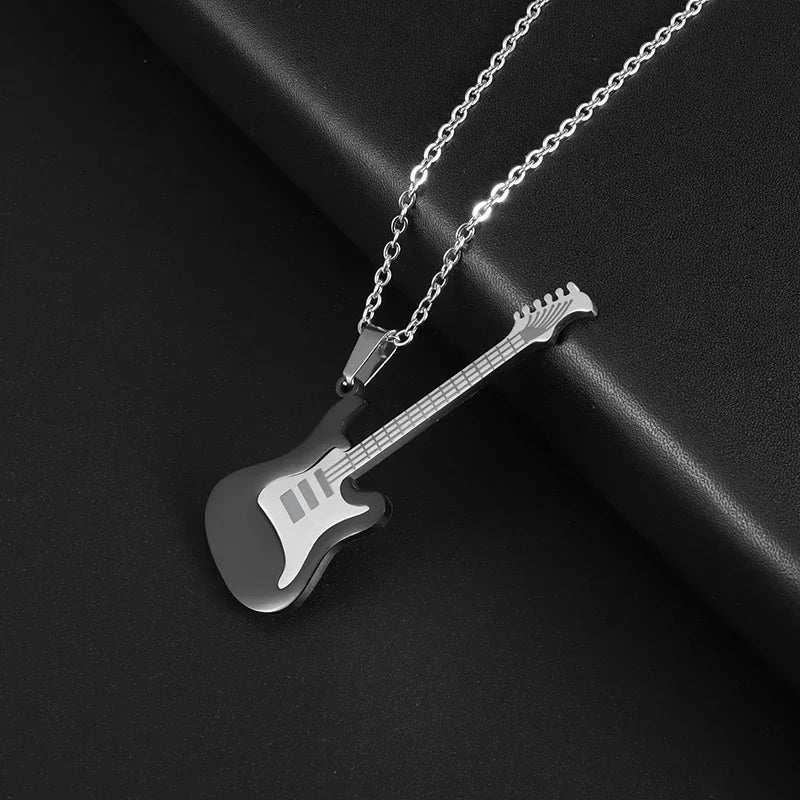 Retro Punk Music Guitar Necklace For Men Personalized Gothic Pendant Fashion Hip Hop Rock Singer Jewelry
