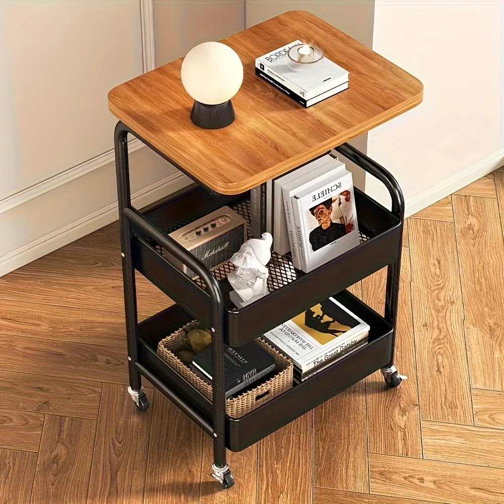 3-Tier Rolling Cart with Tabletop, Metal Tool and Snack Rack with Storage, Durable Carbon Steel Frame, Wheels for Easy Mobility