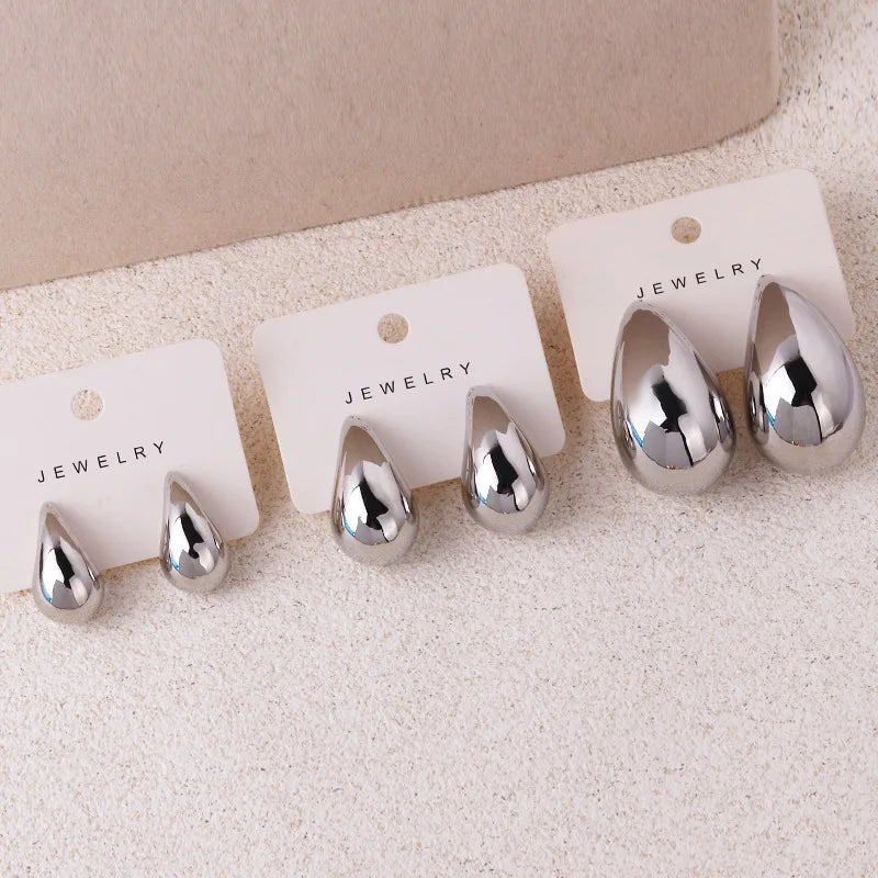 2024 New Trendy Plate Gold Color Chunky Waterdrop Dupes Drop Earrings For Women'S Personality Glossy Teardrop Earring Jewelry