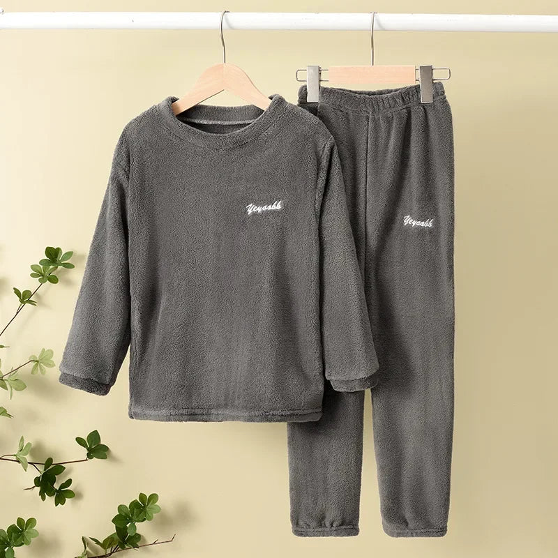2PCS/set BoyGirl Kids Fall Winter Sleepwear Toddler Child Baby Coral Fleece Warm Sweatshirt Pant Set Flannel Pajama Pullover Top