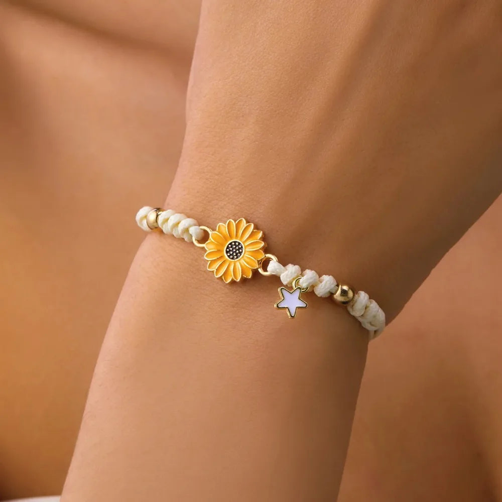 Simple Handmade Braided Sunflower Bracelets for Women, Colorful Adjustable Friendship Good‑Luck Fashion Jewelry Gift