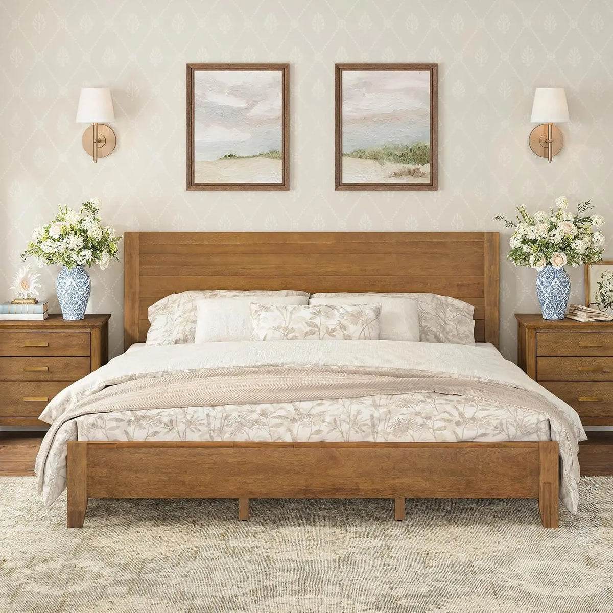 King Size Bed Frame with Headboard, Dark Wood | 800lb Heavy Duty, 10 Reinforced Legs, 14-Node Interlocking Slats, Noise-Free