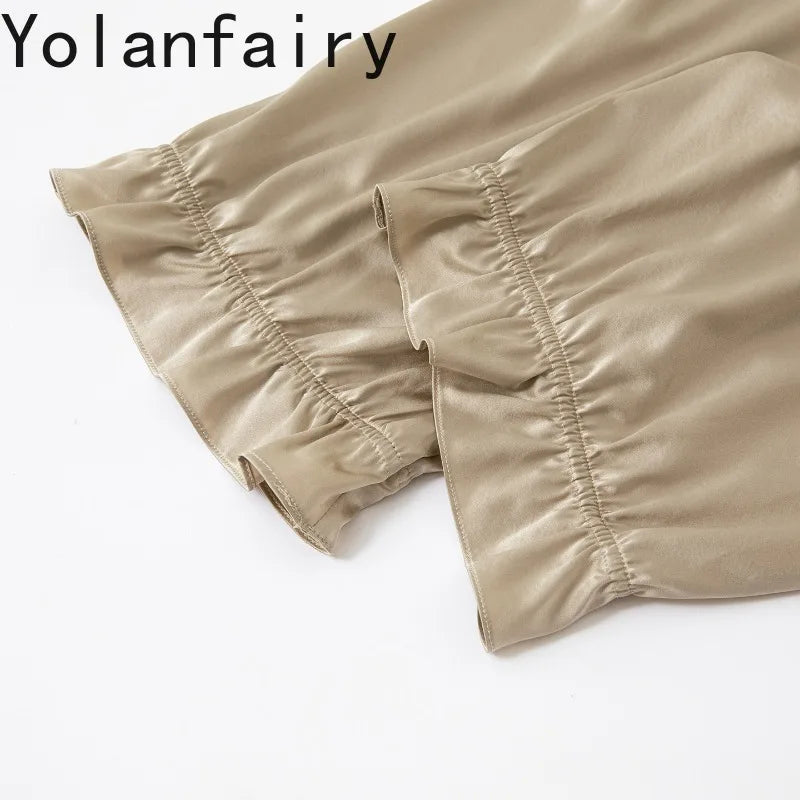 YOLANFAIRY 93% Real Mulberry Silk Pajamas for Woman 2026 Spring Summer High-end Sets Woman 2 Piece Short Sleeve Pijamas De Mujer