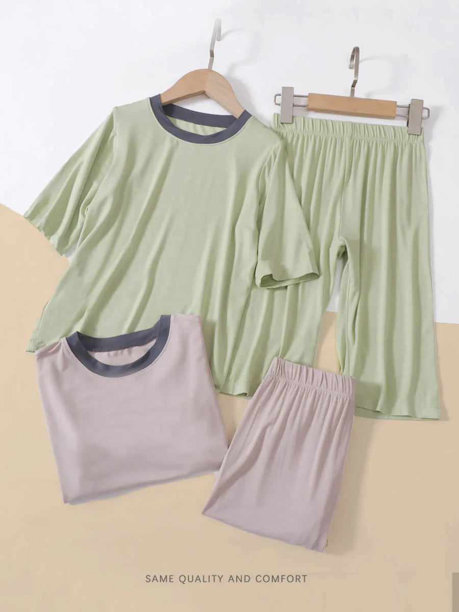 2026 Summer Thin Children Pajamas Contrast Color Soft Cooling Pajamas for Girls 10A Antibacterial Boys Sleepwear