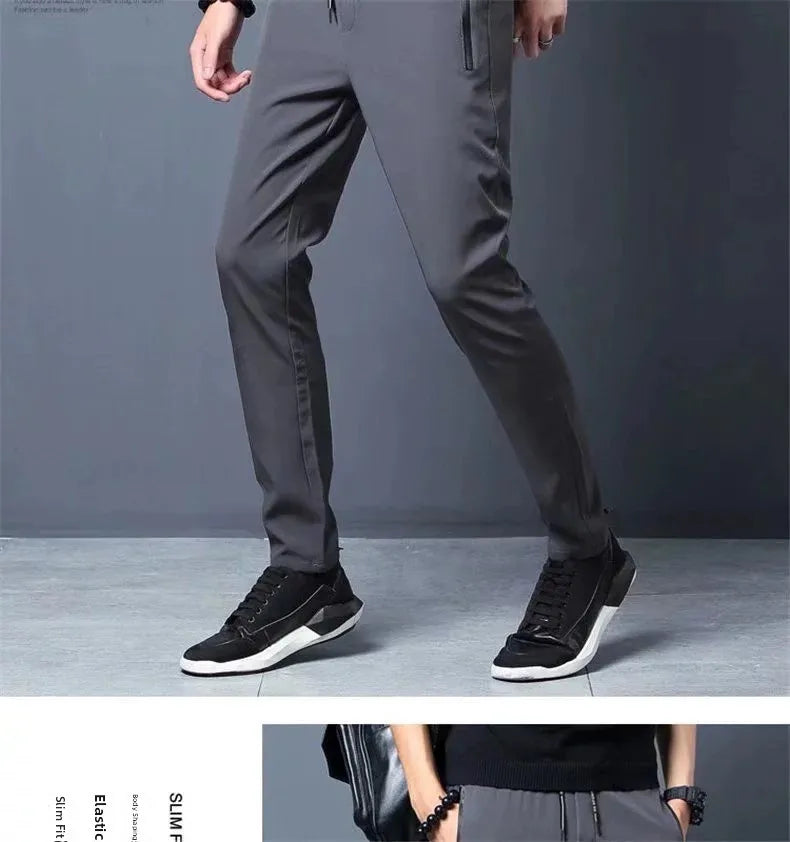 Ice Silk Thin Zipper Pocket Casual Pants Men's Summer Cool Feeling Quick Dry Breathable Straight Leg Long Pants Workwear