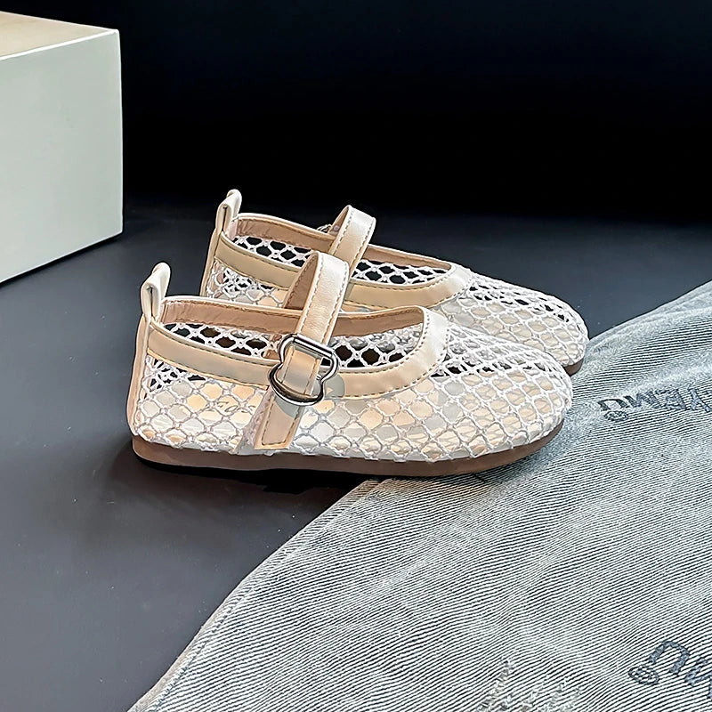 Children's Perforated Mesh Slip-on Shoes New Beige Breathable Boys' Girls' Leather Shoes Pink Soft Anti-slip Kids Baby Sandals