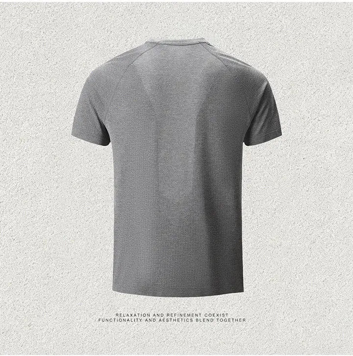 Leavo Johnson Men's Seamless Knitted Summer T-Shirt Quick Dry Mesh Sporty Short Sleeve round Neck Geometric Pattern Polyester