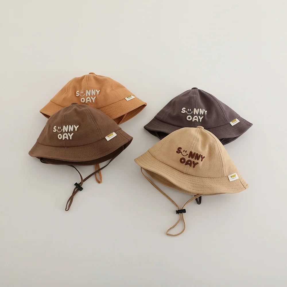 New Embroidered Letter Baby Bucket Hats Spring Sunhat Fishing Hat Sunshade Visor Boy Girl Outdoor Fashion Beach Cap For 6-24M