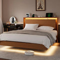 Bed Frame Queen Size with LED Lights amp Charging Station Kids Wood Floating Queen Bed Frame with Storage Headboard, Adhesive S