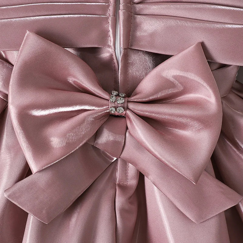 HETISO Kid Costume Satin Beading Belt Children's Girly Dresses Baby Girl Princess Birthday Festive Ball Gown 2-5 Years
