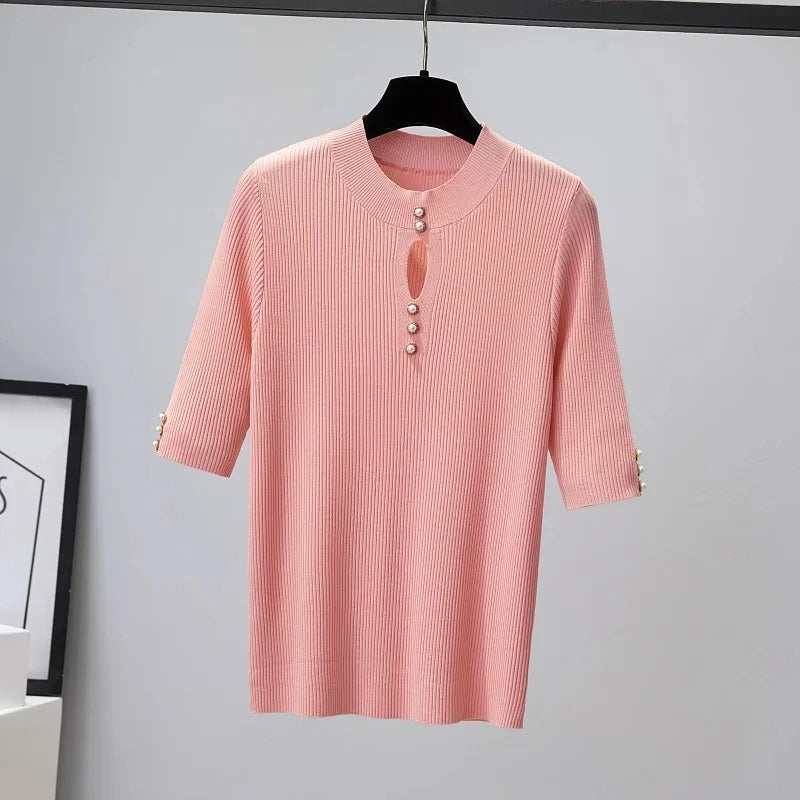 2026 Spring Autumn Korean Fashion Solid Sweater Women Short Sleeve Tops Pull Femme Casual Slim Female Pullover Knitted Clothes