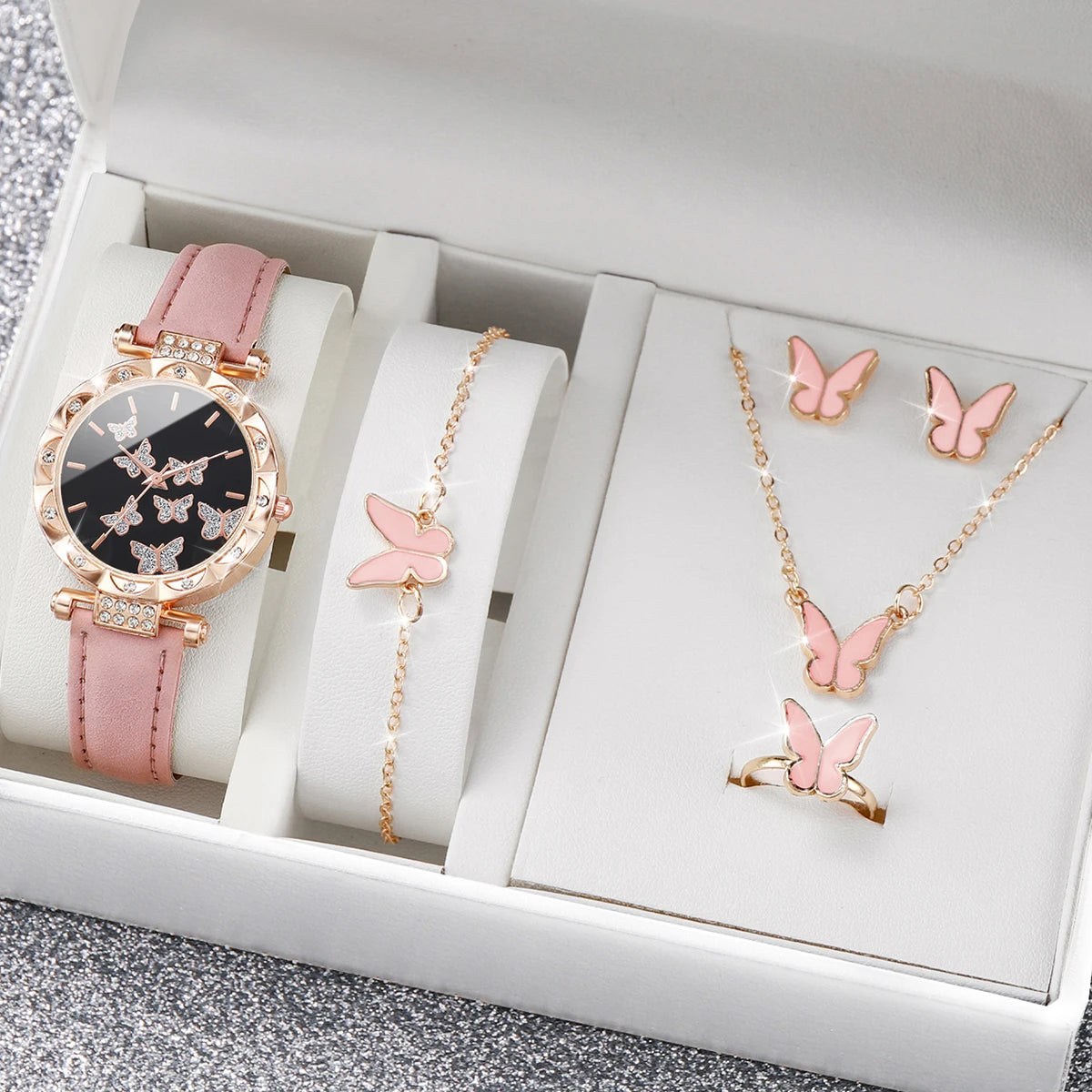 Ladies' Fashion Light Luxury Quartz Watch Classic Butterfly Pattern Digital Diamond Face Women's Style
