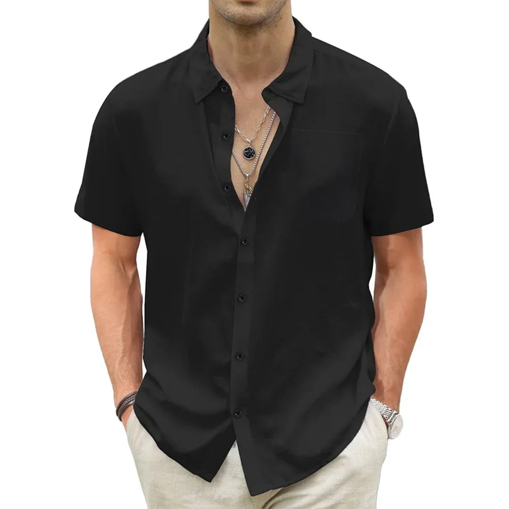 King Billion Men's Cotton Linen Casual Short Sleeve Beach Shirt