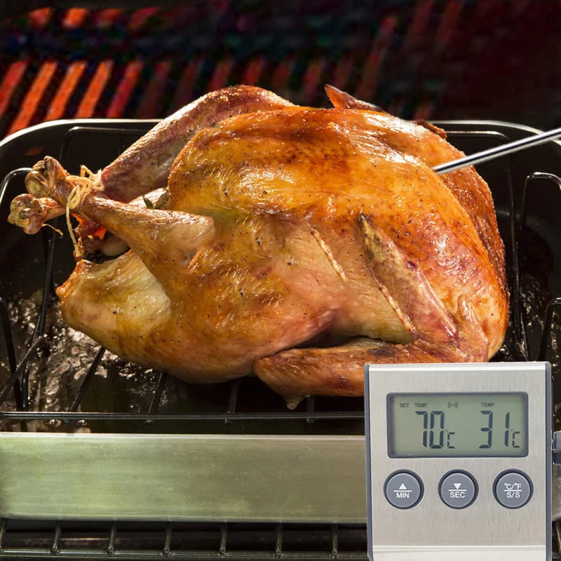 Termómetro de Cocina Digital para Carne Alimentos Temperatura para Horno Barbacoa Parrilla Función Temporizador con Sonda Medidor de Calor para Cocinar