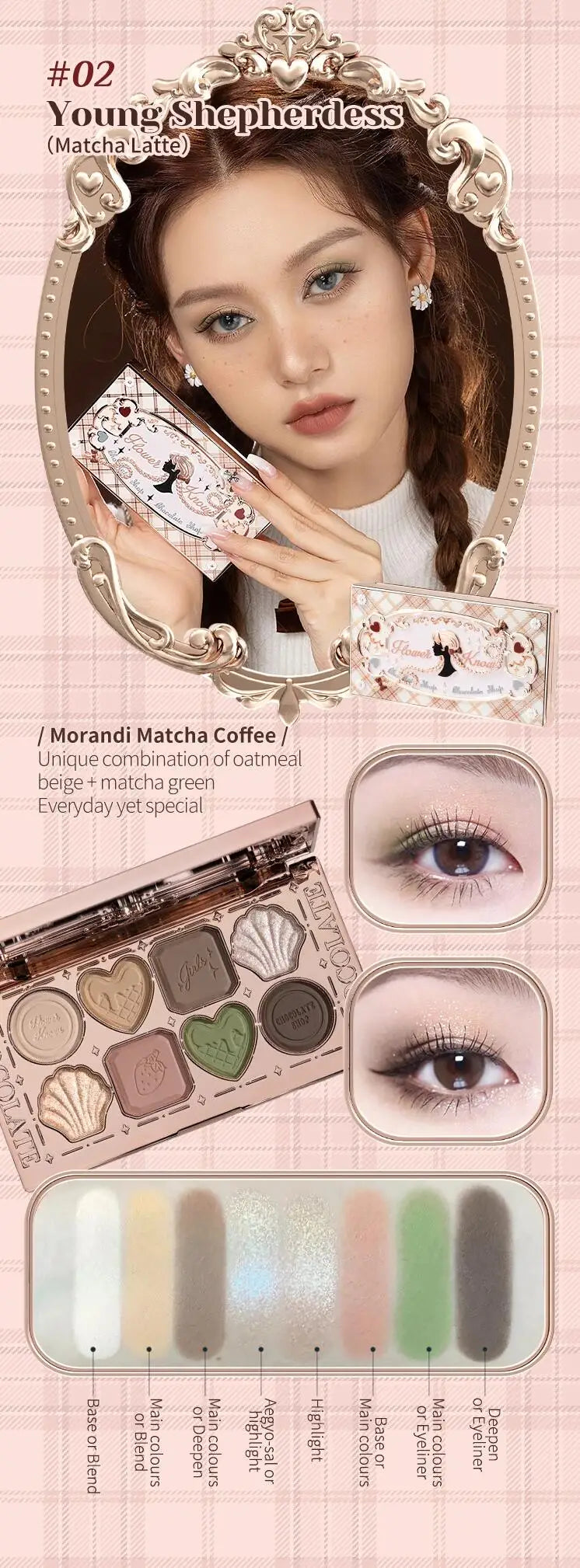 Flowerknows 6 Color Eye Shadow Palette Shell's Jewel Matte Pearl Metallic Glitter Eyeshadow Makeup Long-Wearing for Eyes